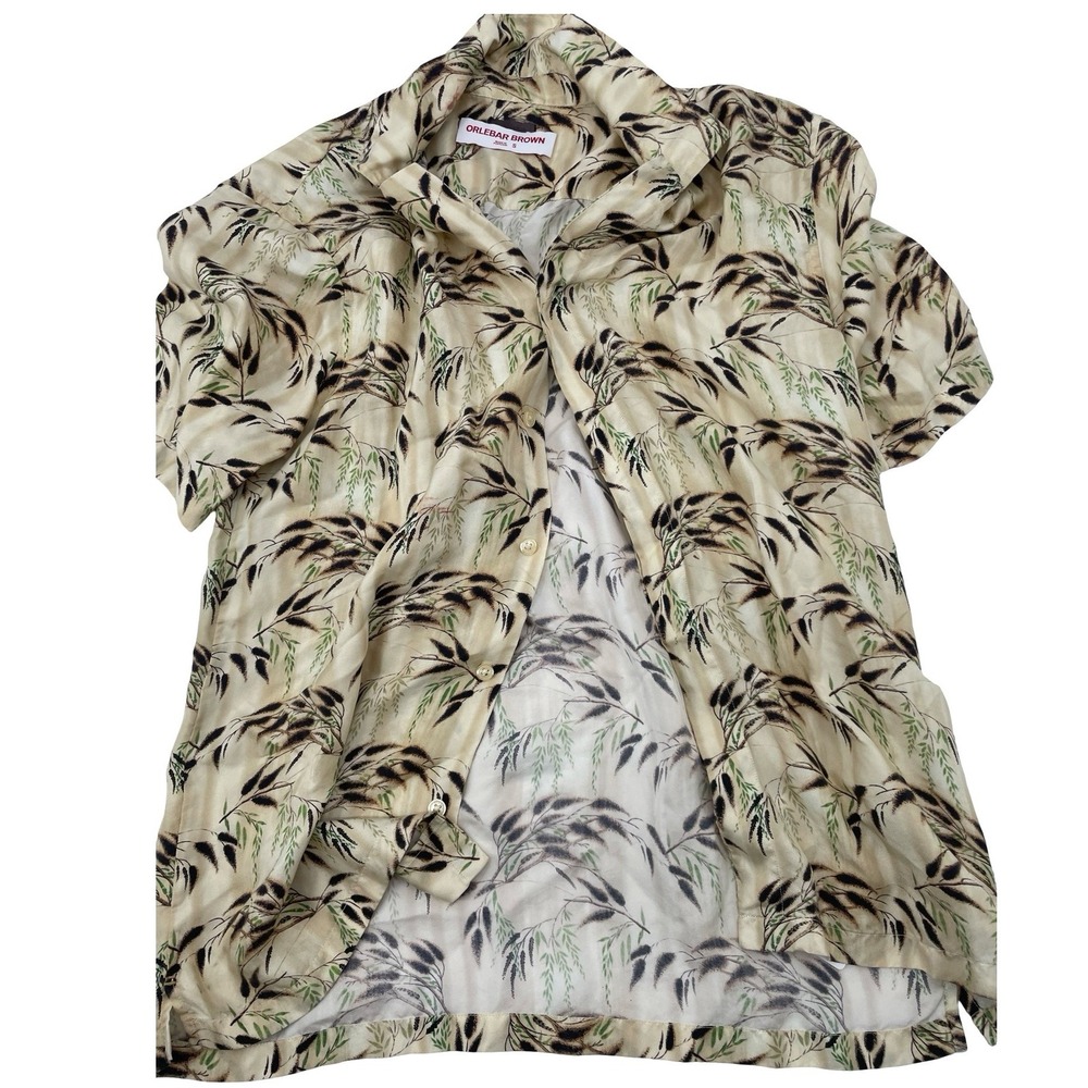 Orlebar Brown Men's Shirt Button Down Botanical Cream Tan Small
